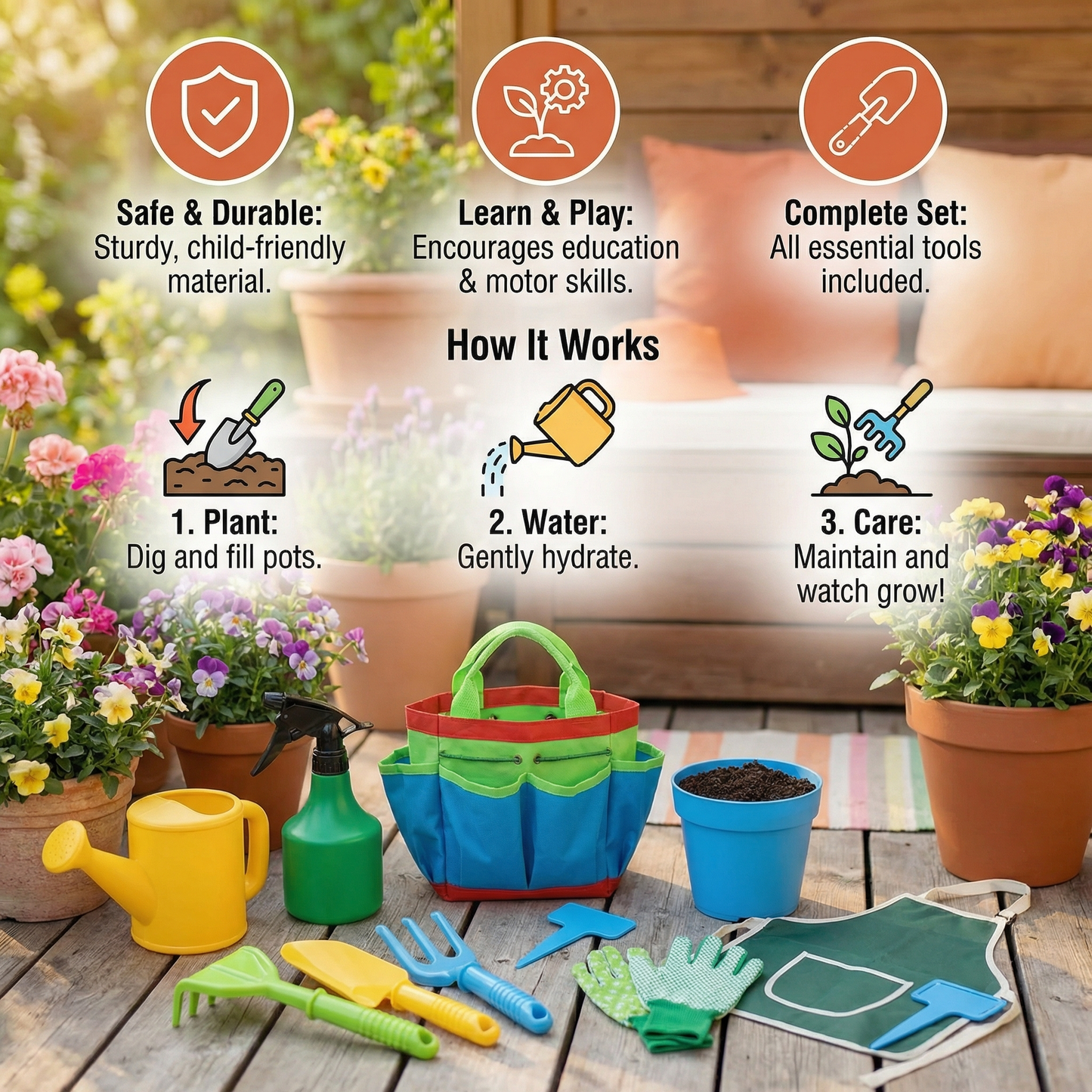 Safe Children's Gardening Tool Set