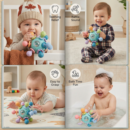 Sensory Baby Grasping Ball with Silicone Teether and Rattle