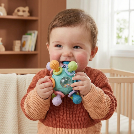 Sensory Baby Grasping Ball with Silicone Teether and Rattle