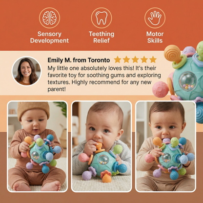Sensory Baby Grasping Ball with Silicone Teether and Rattle