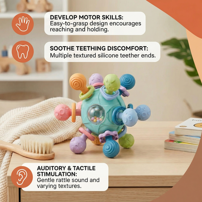 Sensory Baby Grasping Ball with Silicone Teether and Rattle