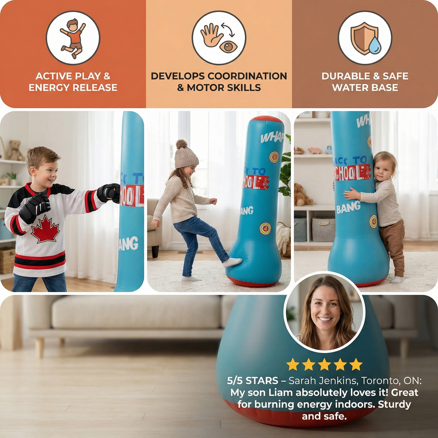 Inflatable children's punching bag with water filling