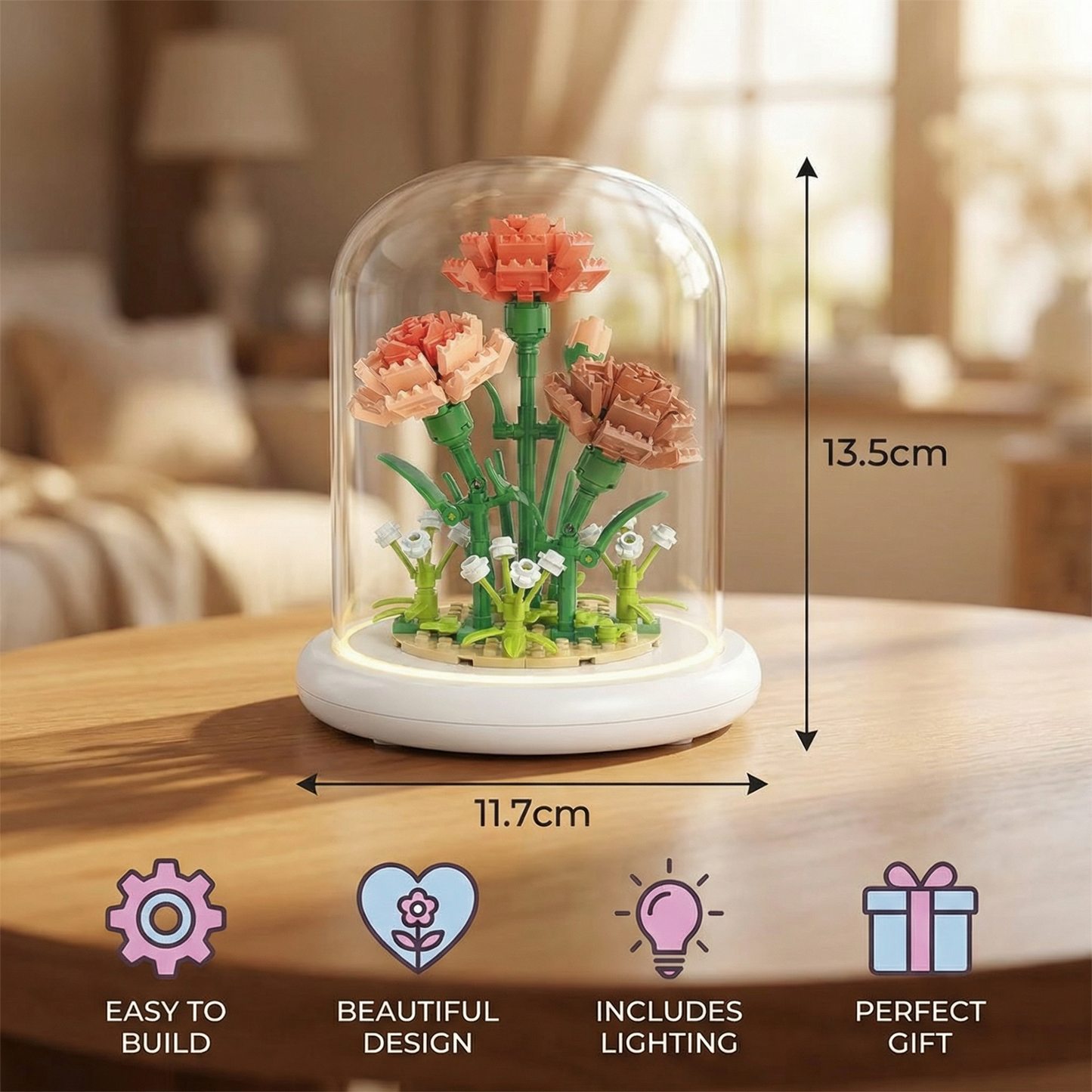 Elegant Building Block Flower in Glass