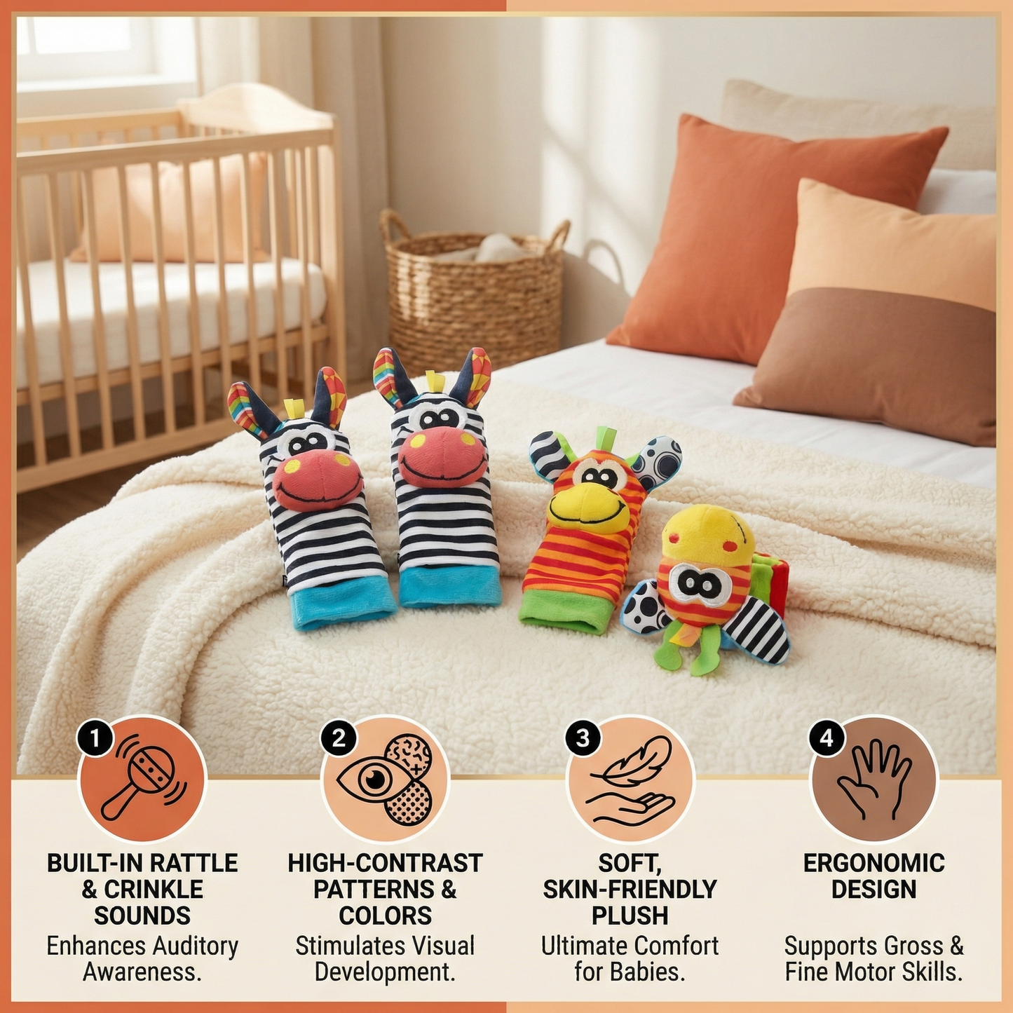 Sensory Baby Plush Socks and Bracelet