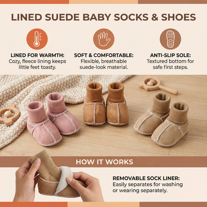 Lined Baby Winter Socks and Shoes in Suede Look