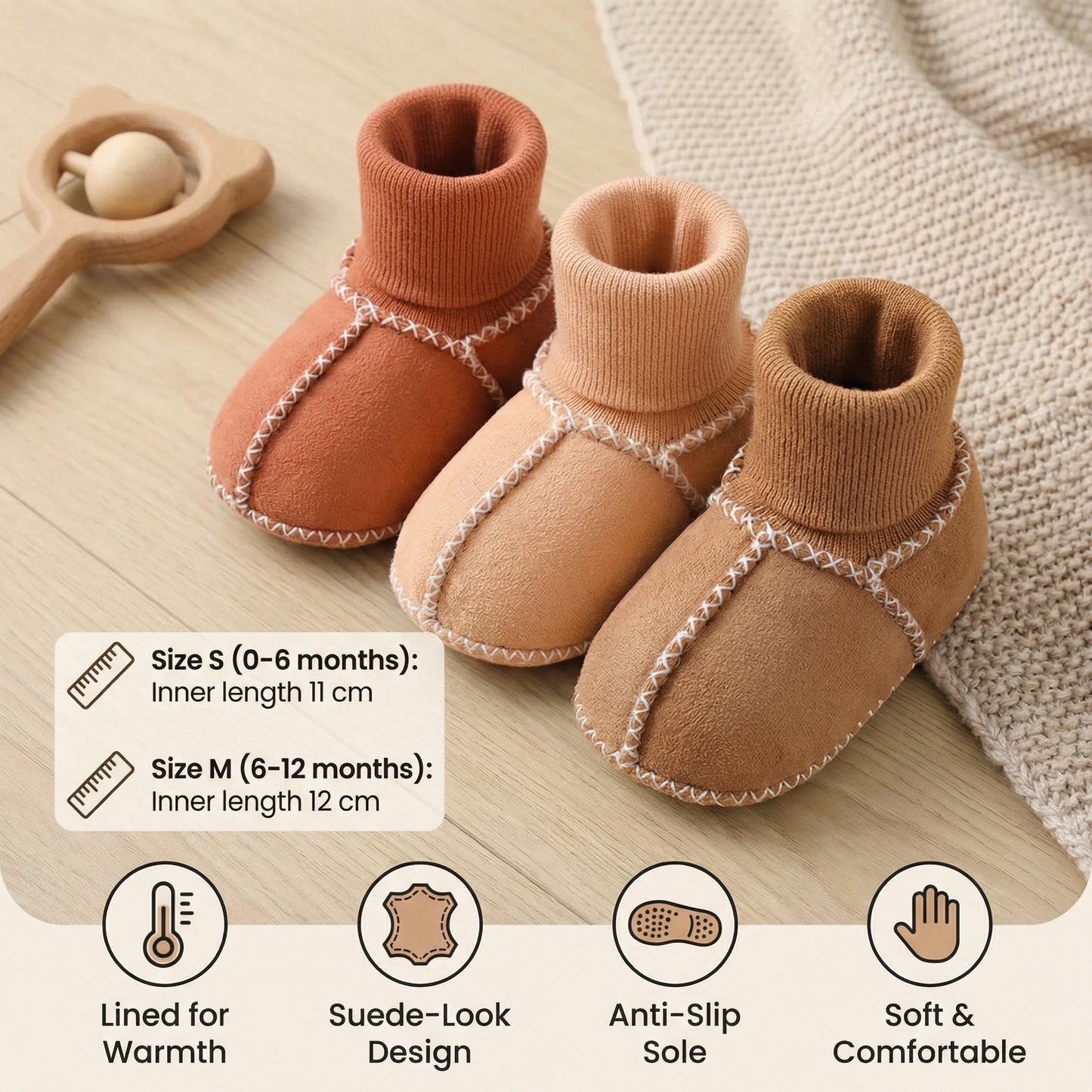 Lined Baby Winter Socks and Shoes in Suede Look