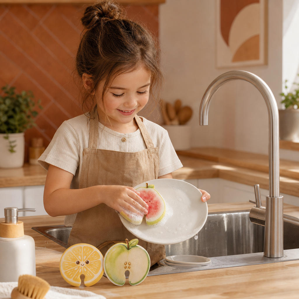 Fruit-Shaped Pop-Up Cellulose Sponges – 3-Pack of Plant-Based, Non-Scratch Kitchen Sponges