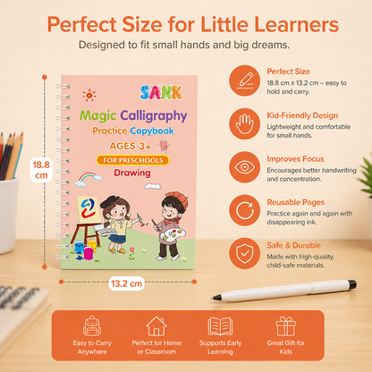 Magic Reusable Grooved Handwriting Practice Books with Disappearing Ink Pens