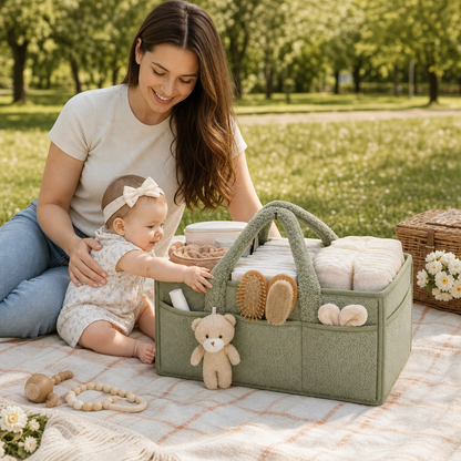 Plush Sherpa Baby Diaper Caddy – Storage Basket for Nursery & Changing Table