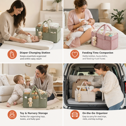 Plush Sherpa Baby Diaper Caddy – Storage Basket for Nursery & Changing Table