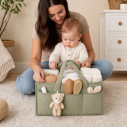 Plush Sherpa Baby Diaper Caddy – Storage Basket for Nursery & Changing Table