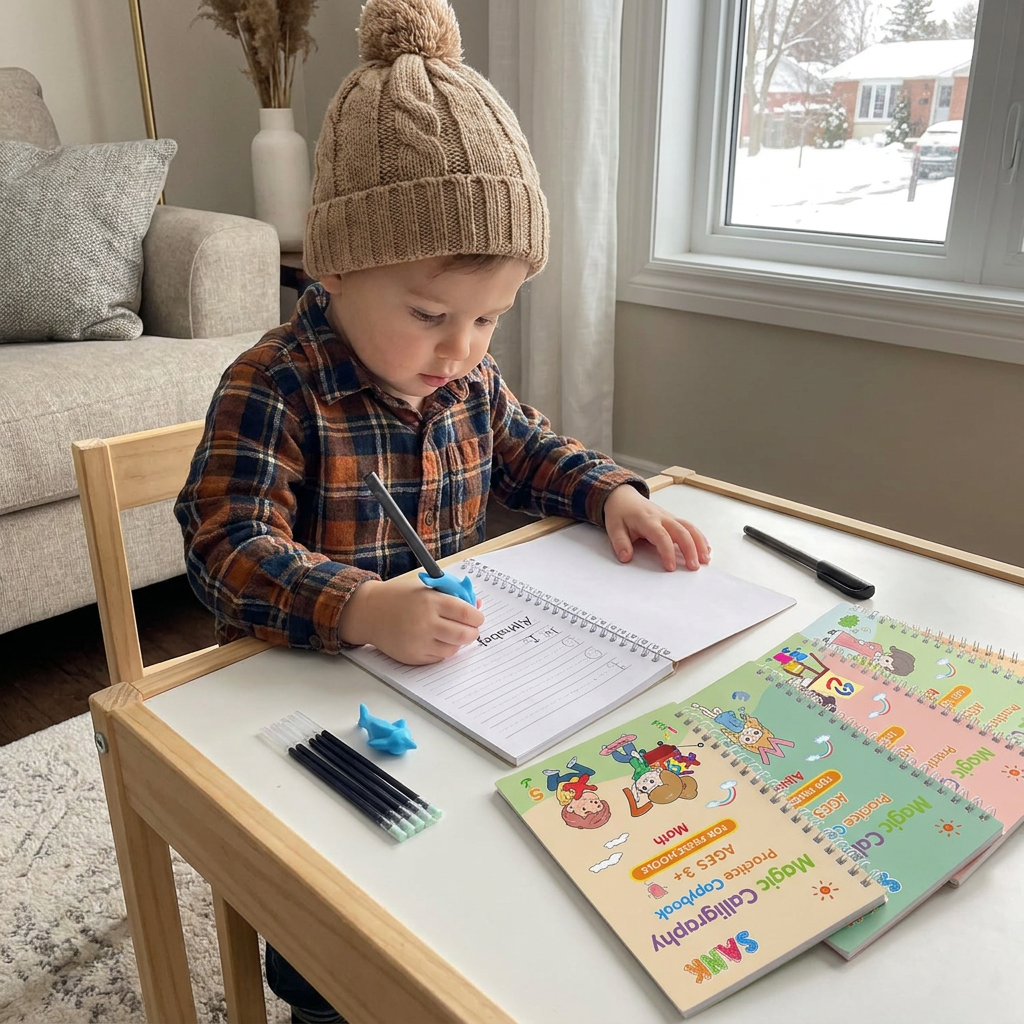 Magic Reusable Grooved Handwriting Practice Books with Disappearing Ink Pens