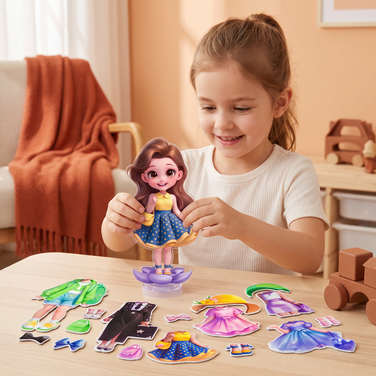 Magnetic Dress-Up Doll Set with Interchangeable Outfits
