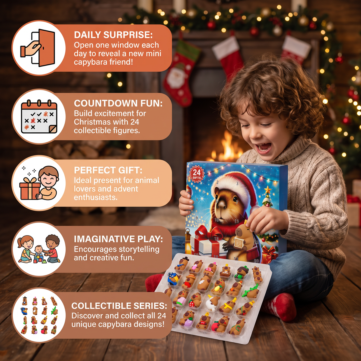 24-Day Capybara Christmas Advent Calendar - 24 Cute Mini Figures