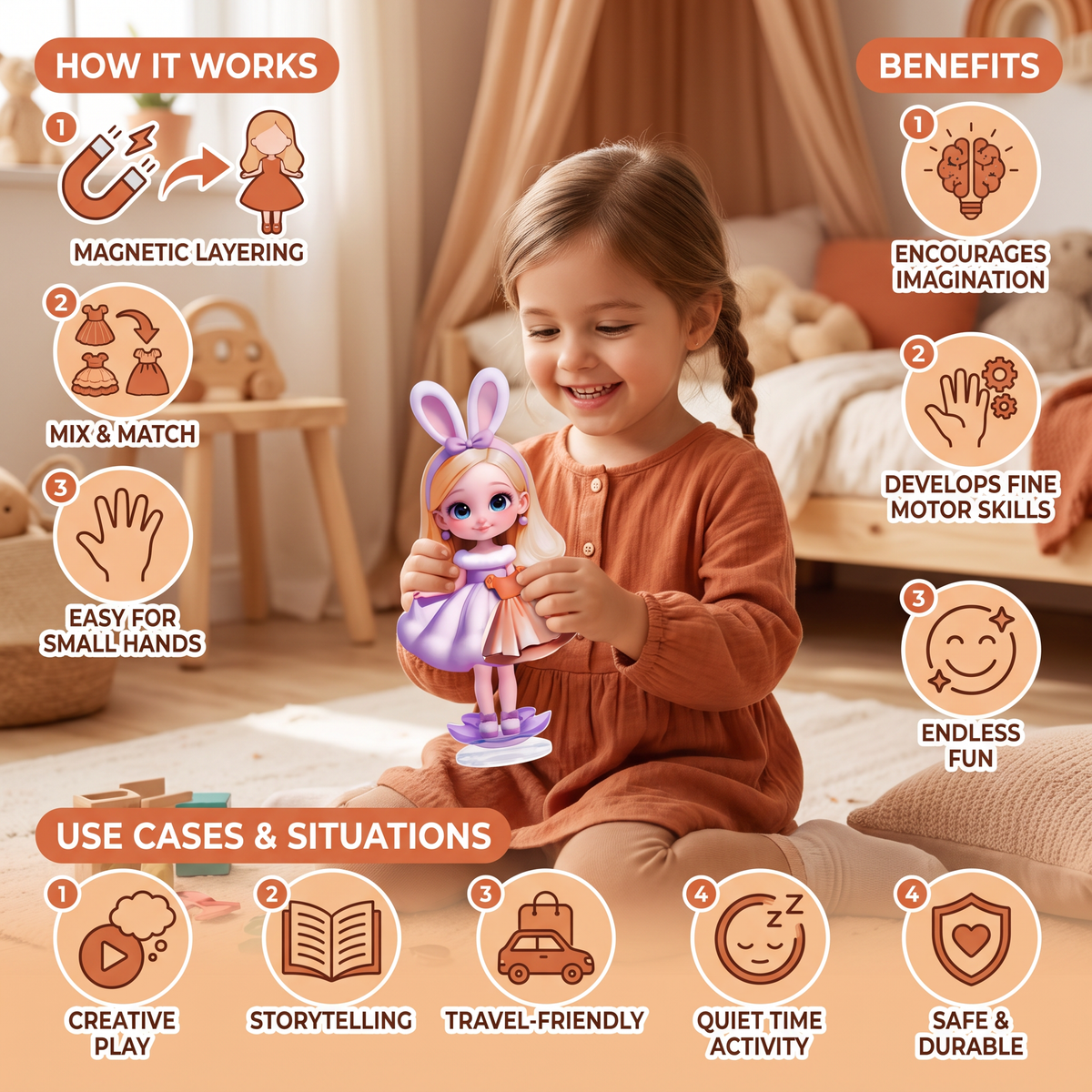 Magnetic Dress-Up Doll Set with Interchangeable Outfits