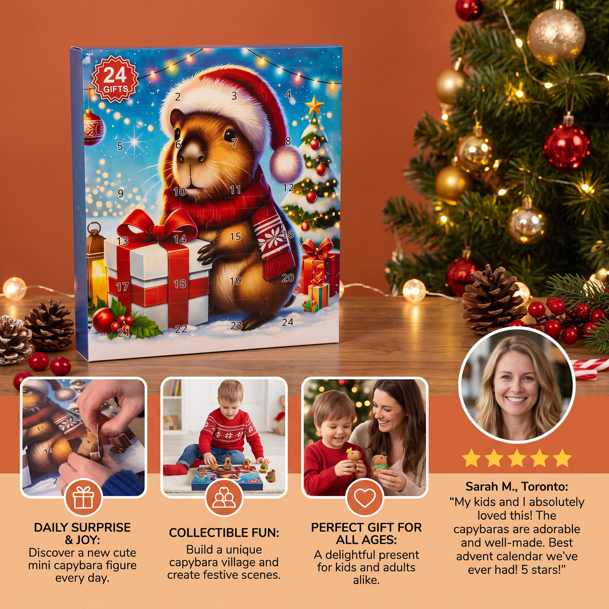24-Day Capybara Christmas Advent Calendar - 24 Cute Mini Figures