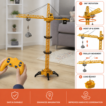 Remote Control Tower Crane – 360° Rotating Construction Toy with Lifting Function