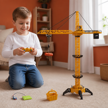 Remote Control Tower Crane – 360° Rotating Construction Toy with Lifting Function
