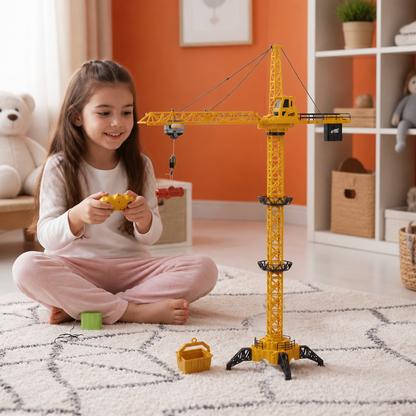 Remote Control Tower Crane – 360° Rotating Construction Toy with Lifting Function