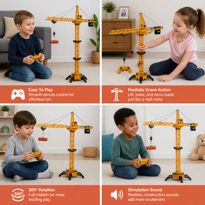 Remote Control Tower Crane – 360° Rotating Construction Toy with Lifting Function