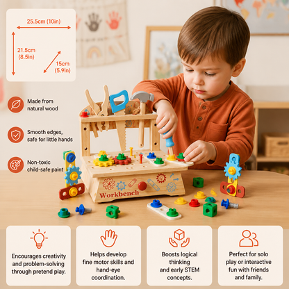 Wooden Kids Workbench & Tool Set – DIY Construction & Fine Motor Skills Learning Toy
