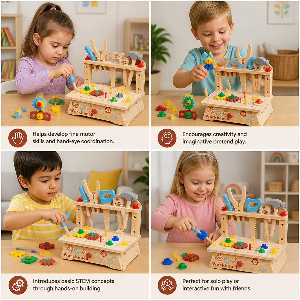 Wooden Kids Workbench & Tool Set – DIY Construction & Fine Motor Skills Learning Toy