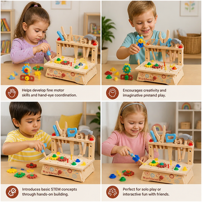 Wooden Kids Workbench & Tool Set – DIY Construction & Fine Motor Skills Learning Toy