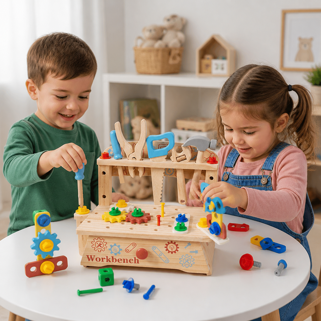 Wooden Kids Workbench & Tool Set – DIY Construction & Fine Motor Skills Learning Toy
