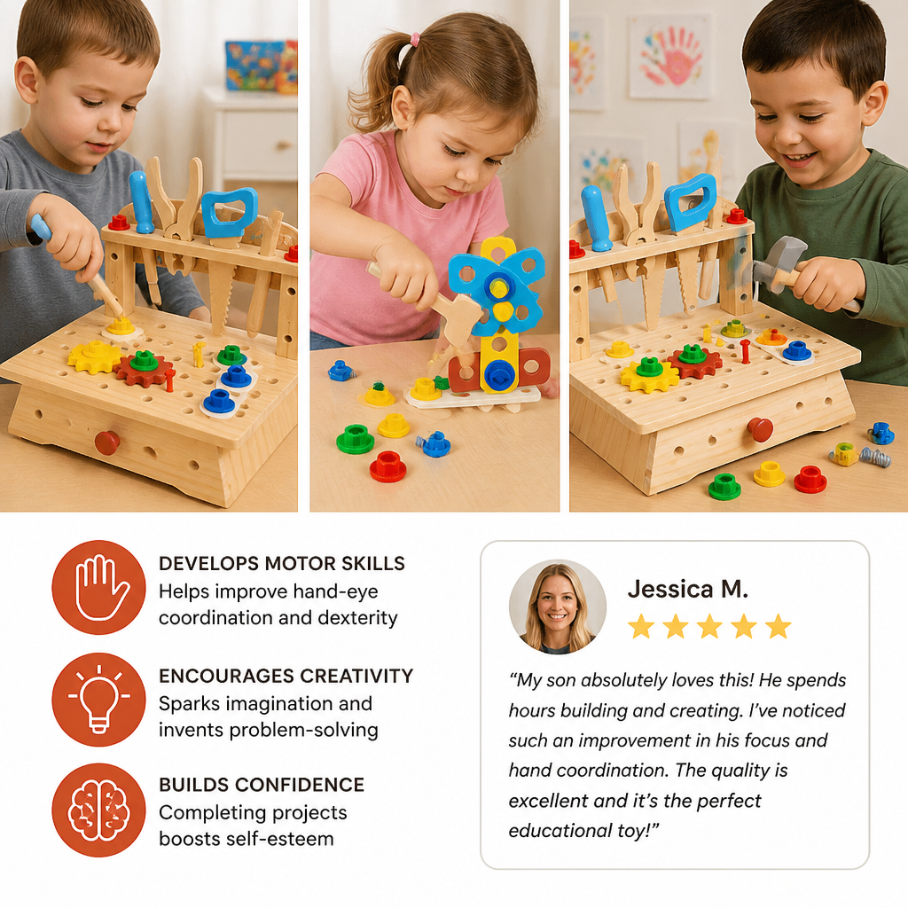 Wooden Kids Workbench & Tool Set – DIY Construction & Fine Motor Skills Learning Toy