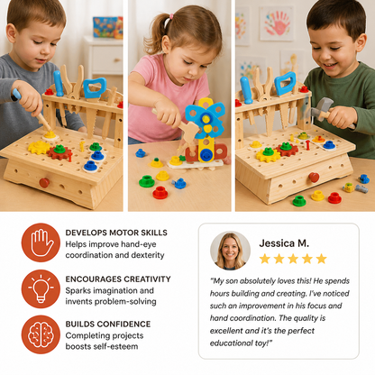 Wooden Kids Workbench & Tool Set – DIY Construction & Fine Motor Skills Learning Toy
