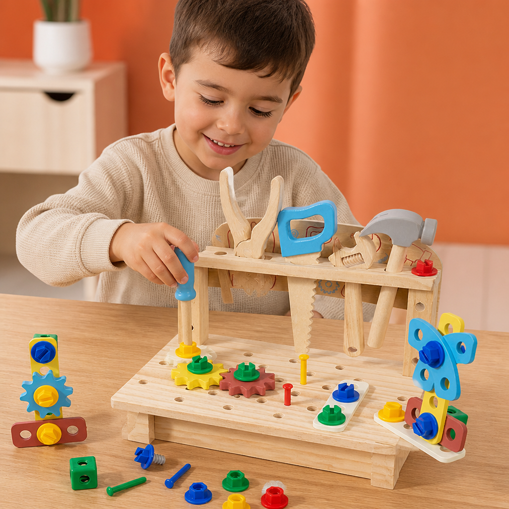 Wooden Kids Workbench & Tool Set – DIY Construction & Fine Motor Skills Learning Toy