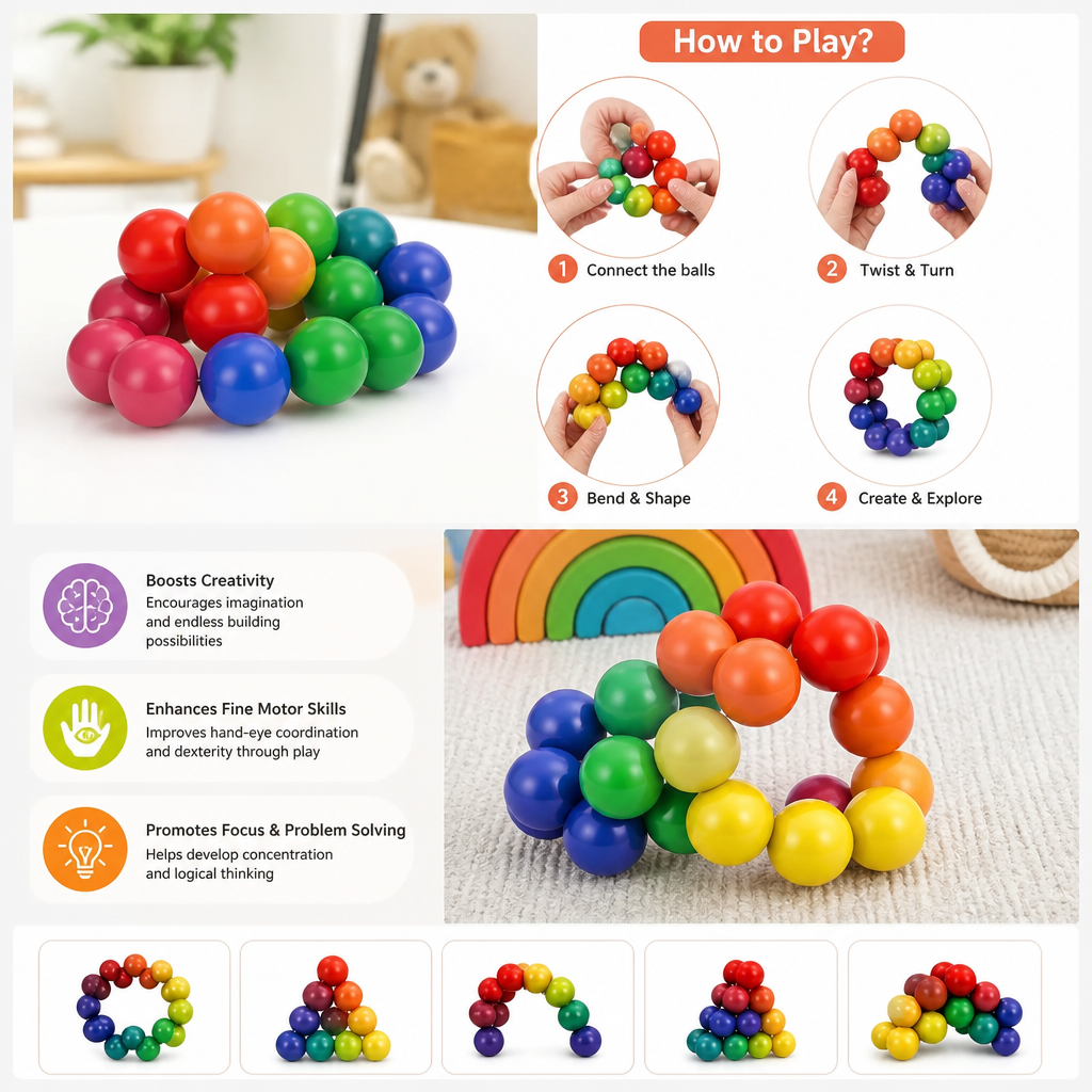 Colorful 3D Ball Building Set – Creative Construction & Fine Motor Skills Learning Toy for Kids