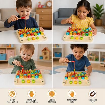 Wooden Magnetic Fishing Game – Alphabet, Math & Fine Motor Skills Learning Toy for Kids