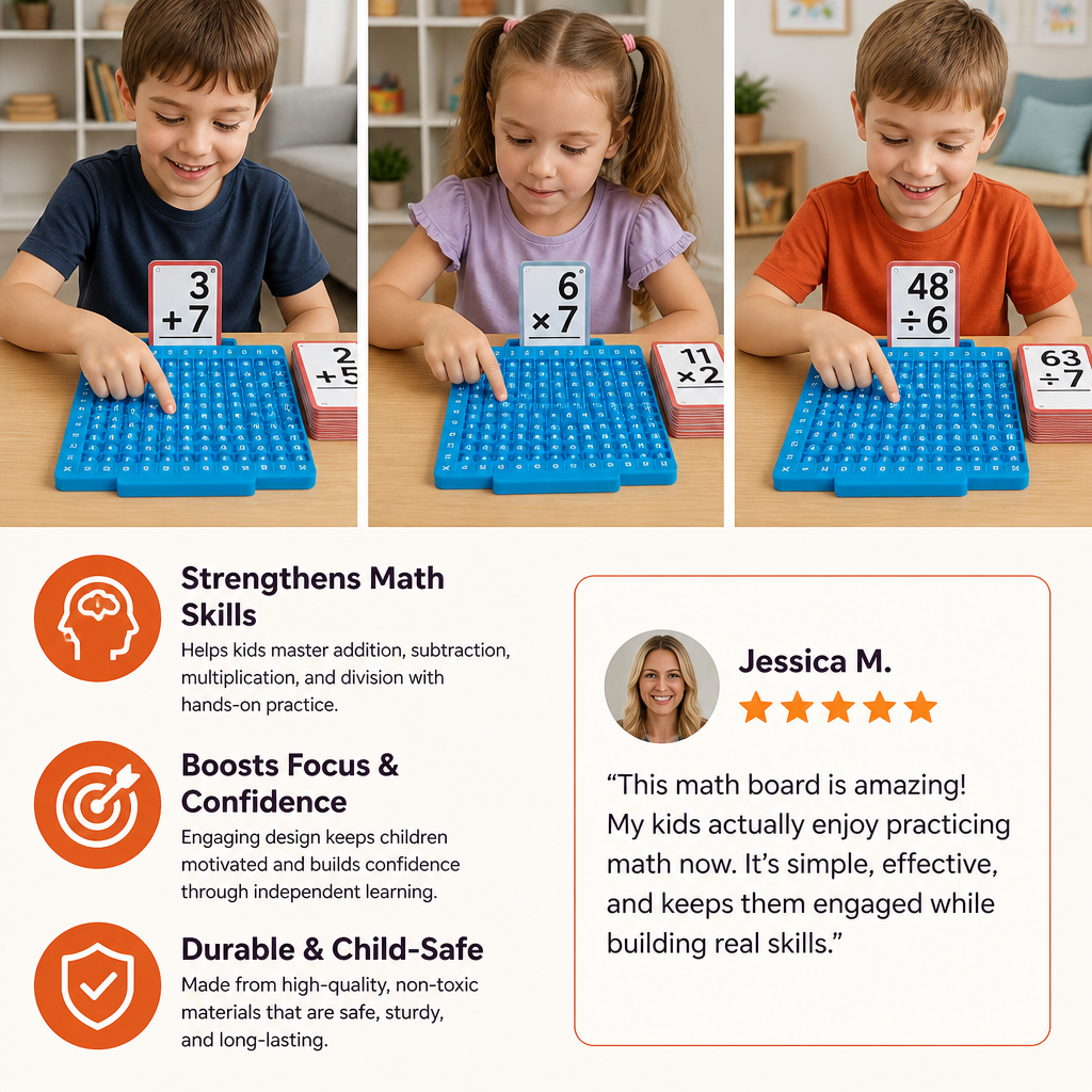 Math Learning Cards Set with Calculation Board – Addition, Subtraction, Multiplication & Division