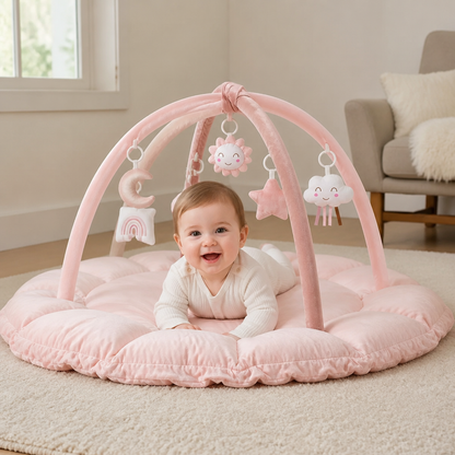 5-in-1 Plush Baby Play Gym, Activity Mat & Bed with Hanging Toys