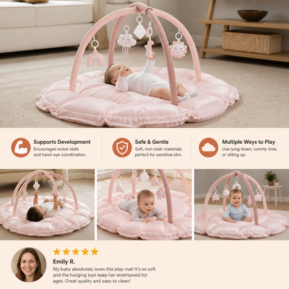 5-in-1 Plush Baby Play Gym, Activity Mat & Bed with Hanging Toys