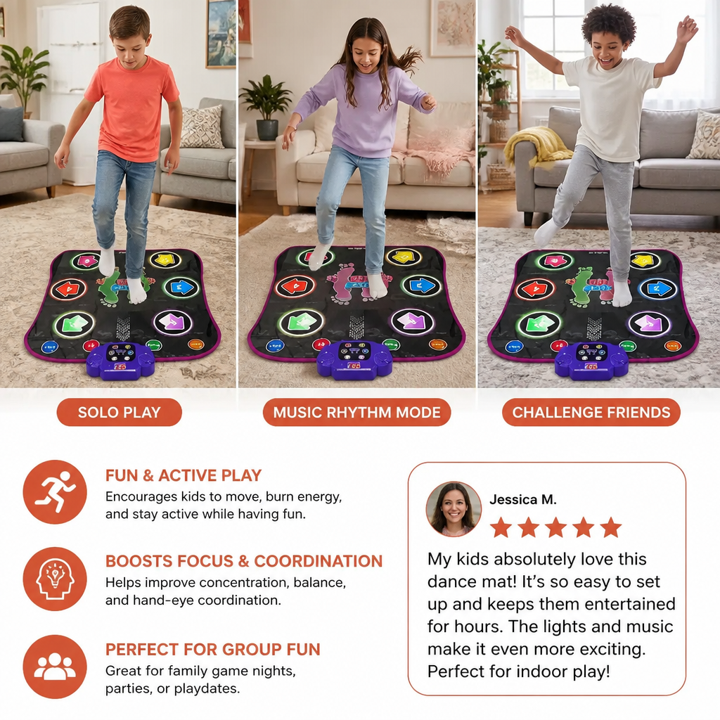 Kids’ Light-Up Bluetooth Dance Mat with 5 Game Modes