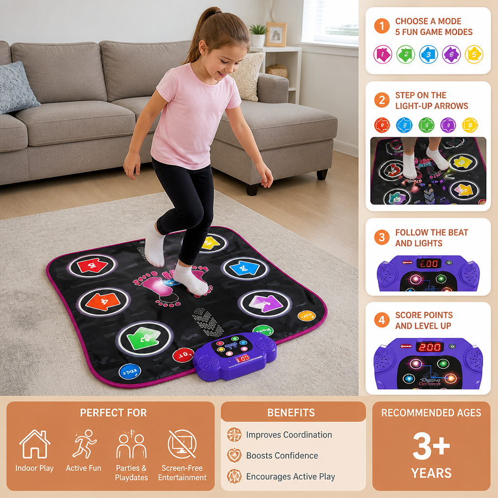 Kids’ Light-Up Bluetooth Dance Mat with 5 Game Modes