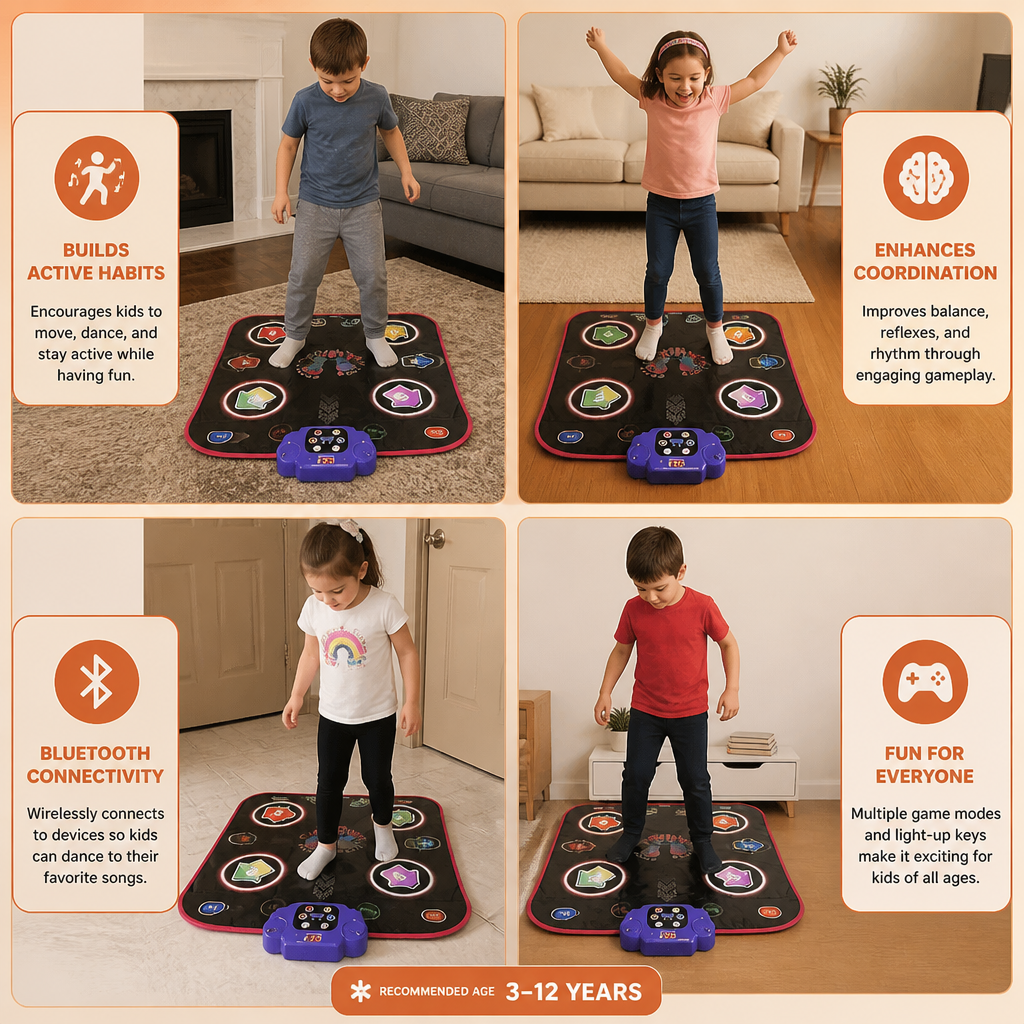 Kids’ Light-Up Bluetooth Dance Mat with 5 Game Modes