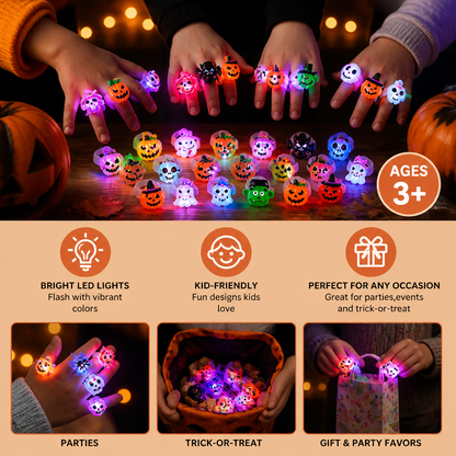 50-Pack Flashing LED Halloween Rings for Kids’ Party Favors & Treat Bags