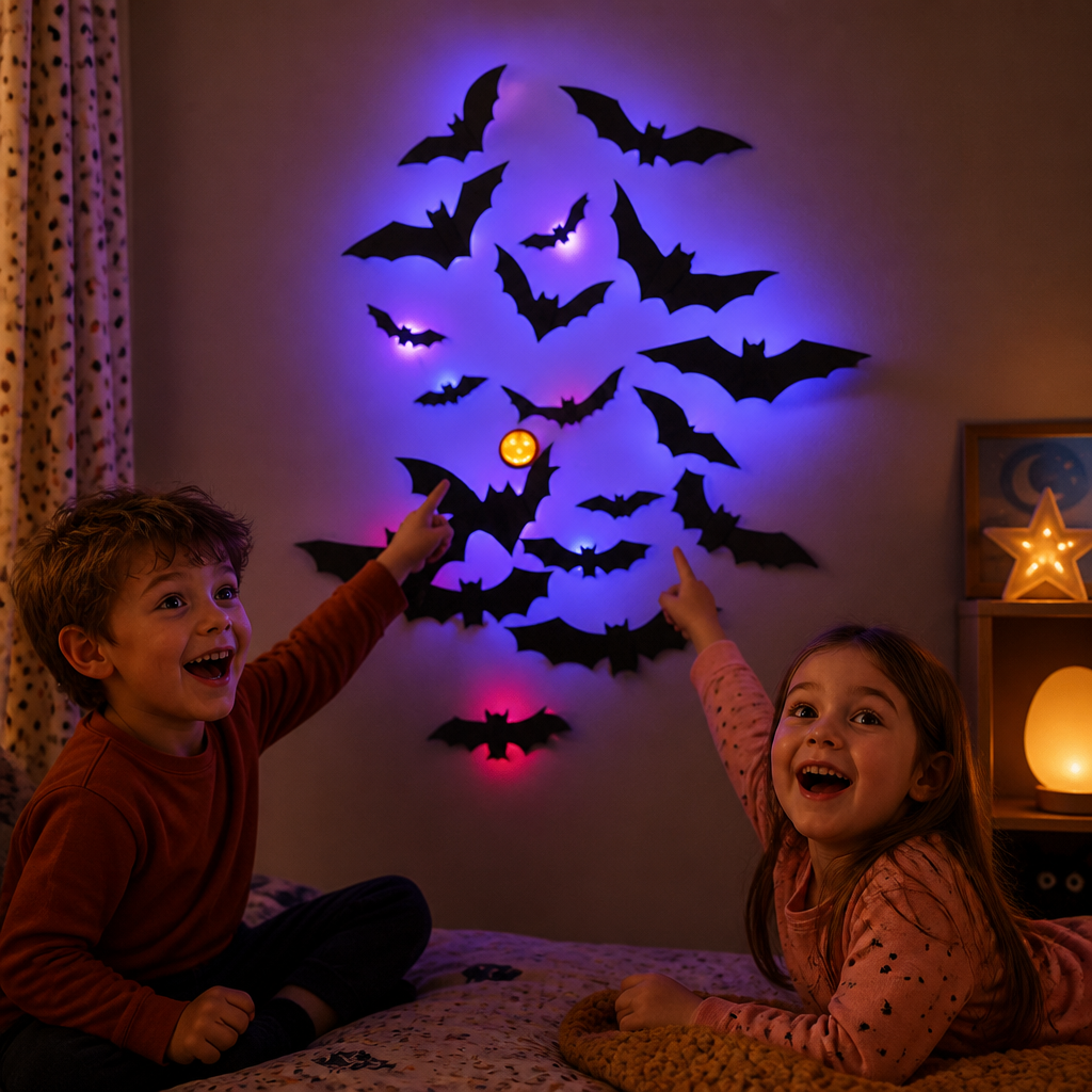 3D LED Halloween Bat Wall Decoration with Color-Changing Lights