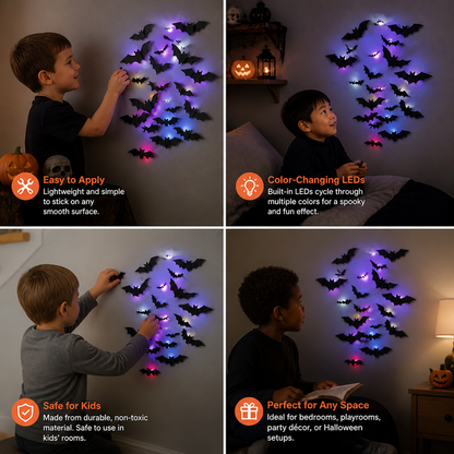 3D LED Halloween Bat Wall Decoration with Color-Changing Lights