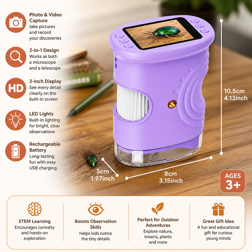 Kids’ 2-in-1 Digital Microscope & Telescope with Photo and Video Camera