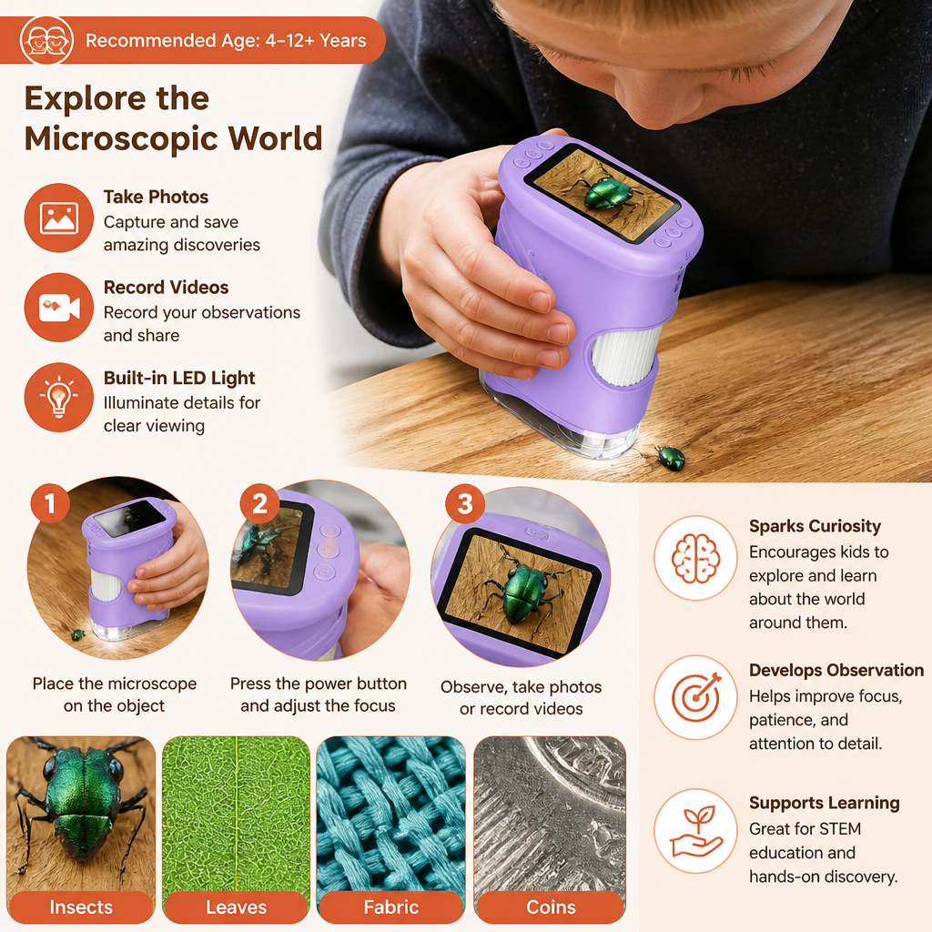 Kids’ 2-in-1 Digital Microscope & Telescope with Photo and Video Camera