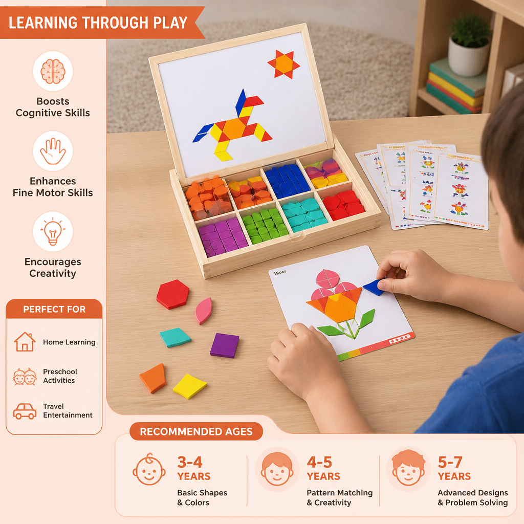 Wooden Magnetic Geometric Shape Puzzle for Kids