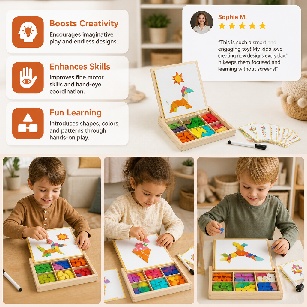 Wooden Magnetic Geometric Shape Puzzle for Kids
