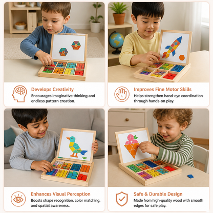 Wooden Magnetic Geometric Shape Puzzle for Kids