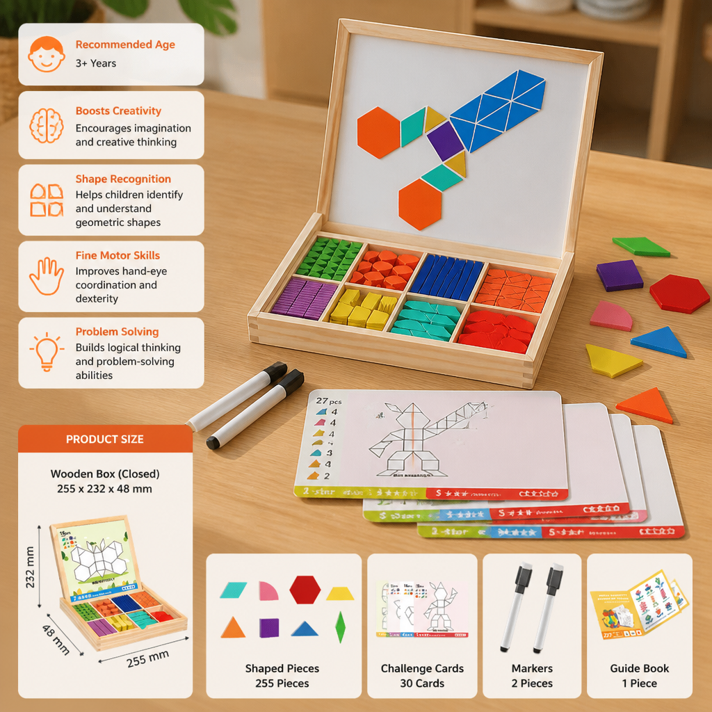 Wooden Magnetic Geometric Shape Puzzle for Kids