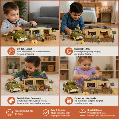 DIY Take-Apart Farm Truck & Horse Stable Play Set for Kids