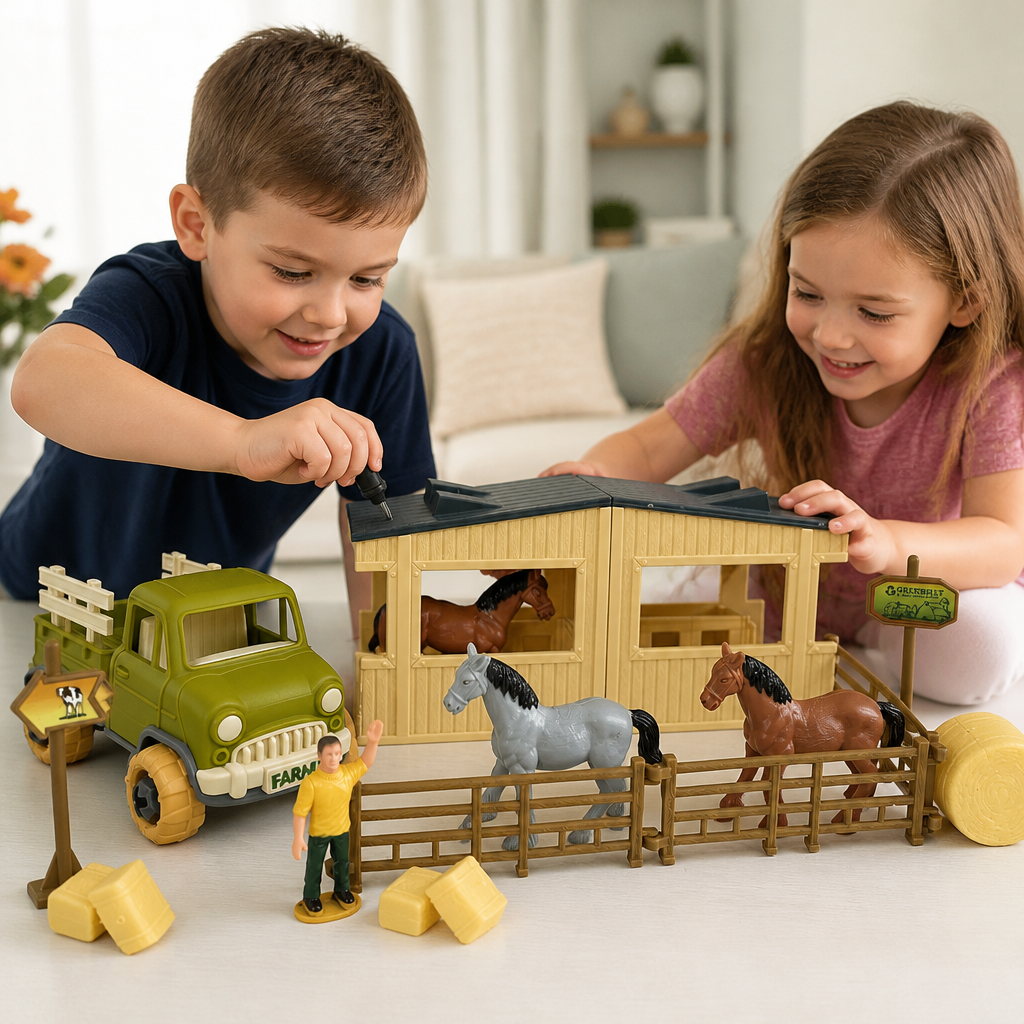 DIY Take-Apart Farm Truck & Horse Stable Play Set for Kids